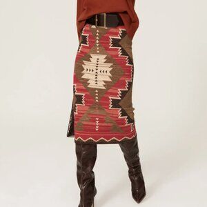 Lauren Ralph Lauren Brown Red Southwestern Print Pencil Skirt